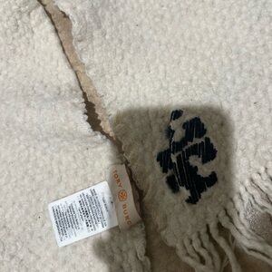 Tory Burch Cream Scarf with Black Emblem